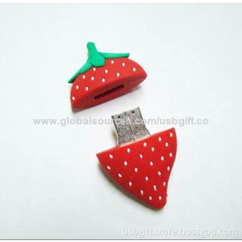 USB, 8GB, PVC Material, Custom Strawberry Shape, Promotional Gift